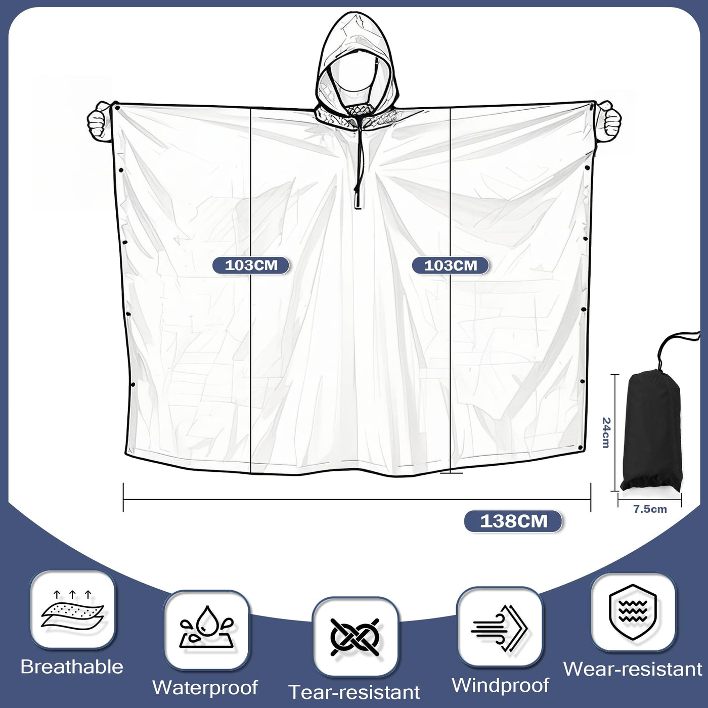 Rain Poncho Waterproof Rain Cape with Hood