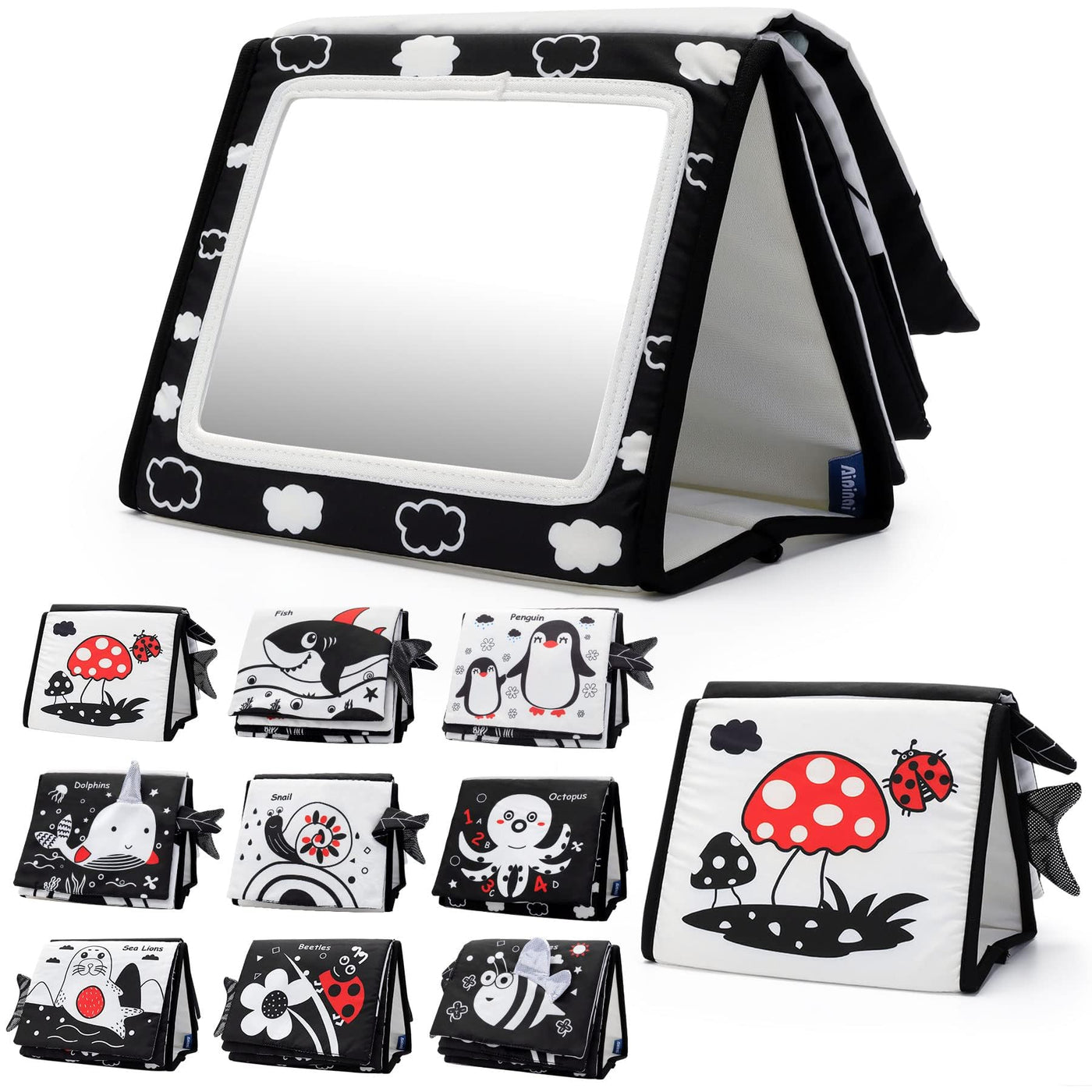 Miroir bébé - Jouet bébé Miroir livre bébé pliable et contrasté 