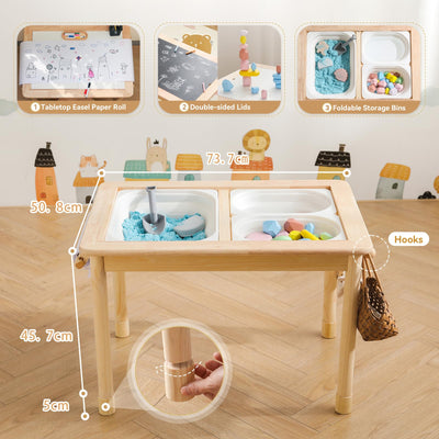 Home Kinderspieltisch, Maltisch für Kinder mit 3 klappbaren Aufbewahrungsboxen, Kindermöbel, Sandspieltisch, Sensory Table, höhenverstellbar & sicher für Kleinkinder ab 1 Jahr