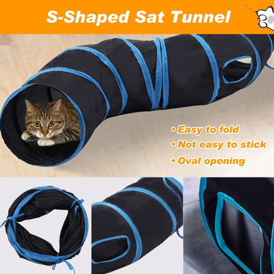 Ensemble de Jouets pour Chat avec Tunnel pour Chat, Ensemble de Jouets pour Chat de 42 Pièces, avec Balles, Jouet en Plumes, Chats Souris Jouets, Herbe à Chat, Poisson, Tunnel pour Chat à 2 Voies