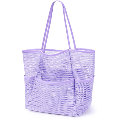 Sac de plage en maille, grand, pliable, sac de natation en maille avec poches, étanche au sable, étanche à l'eau
