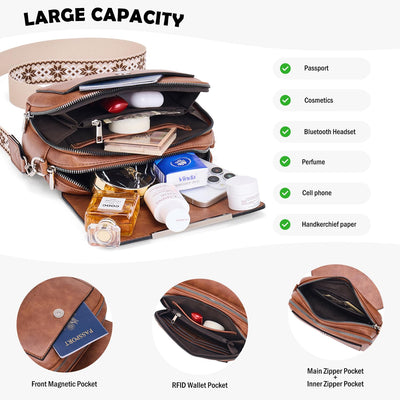 Handy Umhängetasche, Vegan Leder Crossbody Bag Umhängetasche mit verstellbarem abnehmbarem breitem Riemen