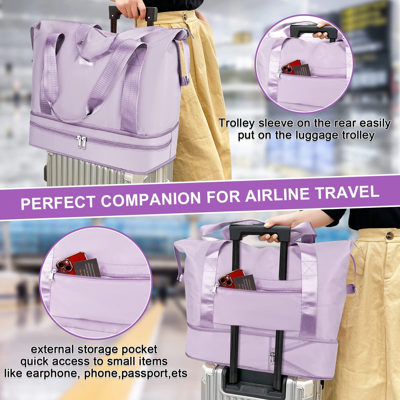 Sports bag Foldable travel bag with shoe compartment and wet compartment, water-repellent