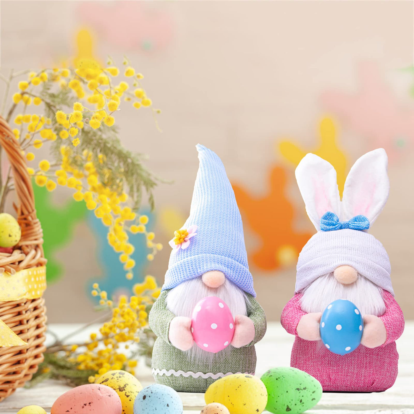 2 pièces décoration de Pâques gnome, fait main en peluche lapin de Pâques gnome avec œufs