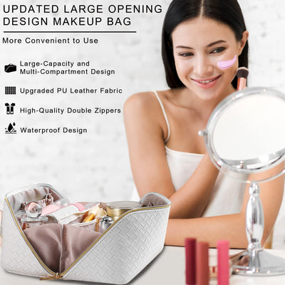Sac cosmétique de voyage, trousse de beauté en cuir PU, grande trousse de maquillage