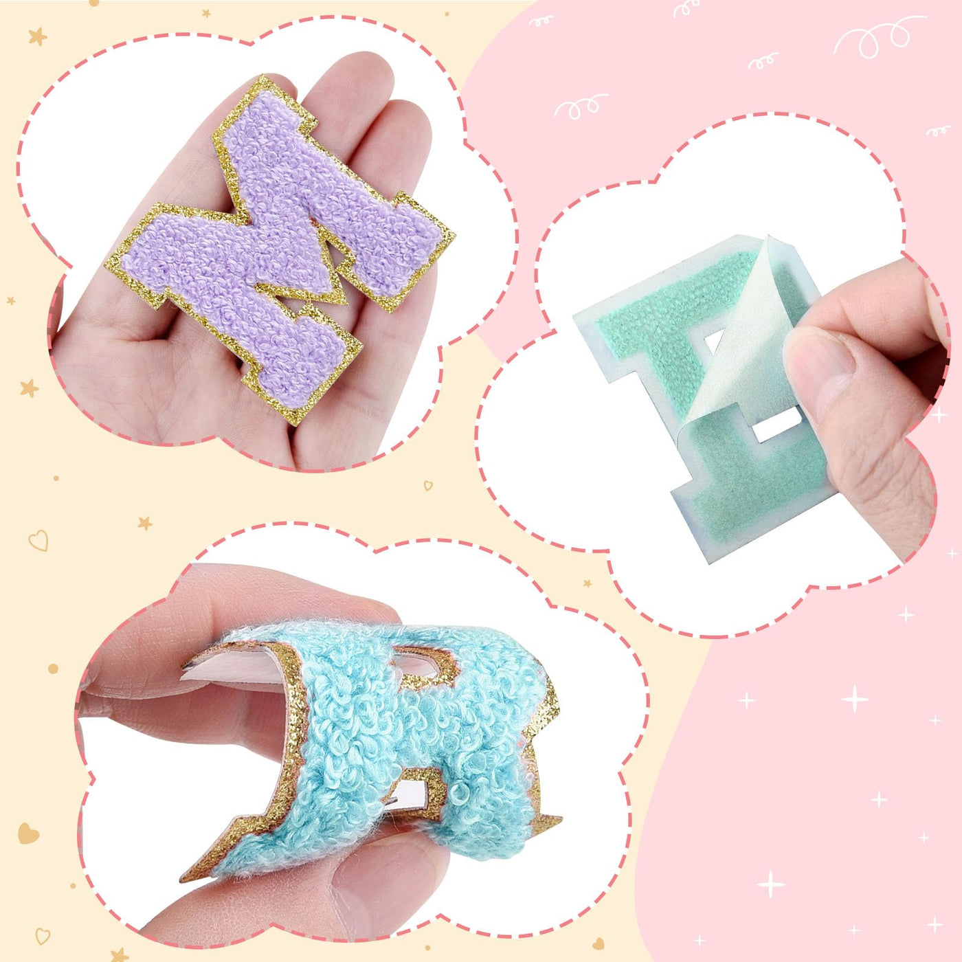 Selbstklebende Chenille-Buchstabenpatches zum Aufbügeln auf Kleidung, Stoff, Schuhe, Taschen