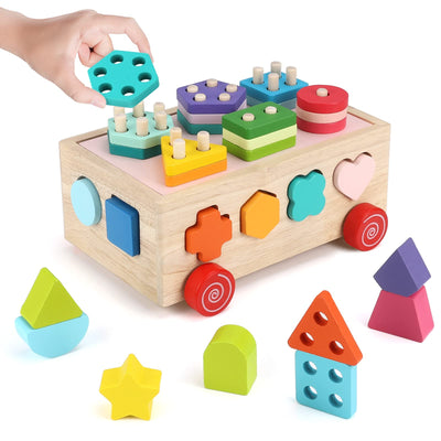 Wooden motor activity toy Pull-along toy Educational toy Sorting toy Educational toy