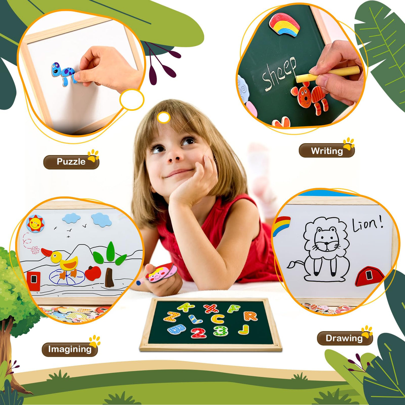 magnetic wooden puzzle easel double-sided board wooden board doodle for children