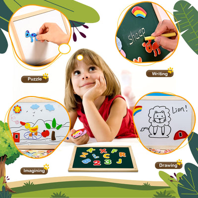 magnetic wooden puzzle easel double-sided board wooden board doodle for children