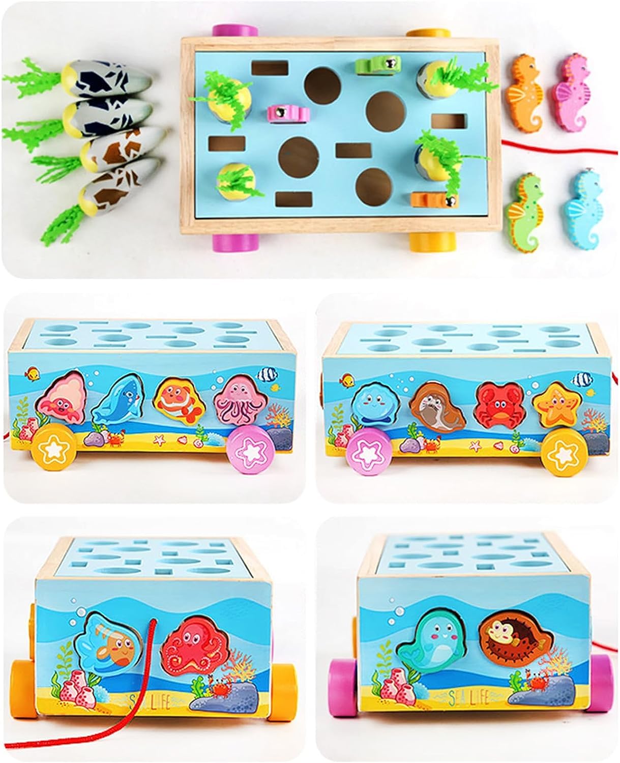 Children's pegging game Wooden toy Educational toy Motor skills toy Magnetic fishing game