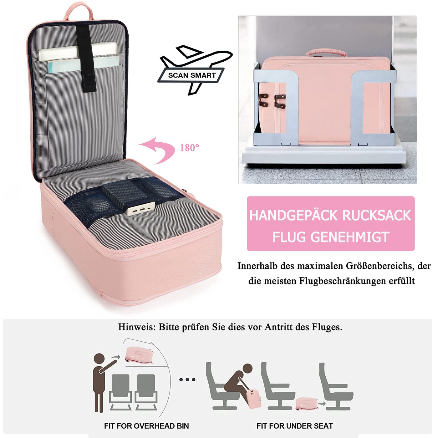 Handgepäck-Rucksack mit 4 Packwürfeln, Reiserucksack Business-Rucksack Laptop-Rucksack für Laptop