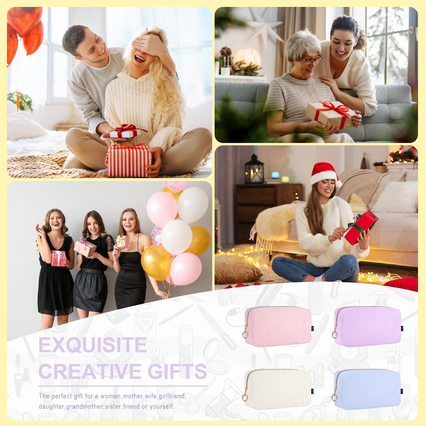 3 Piece Cosmetic Bag Small Makeup Bag Thickened Corduroy Makeup Bag