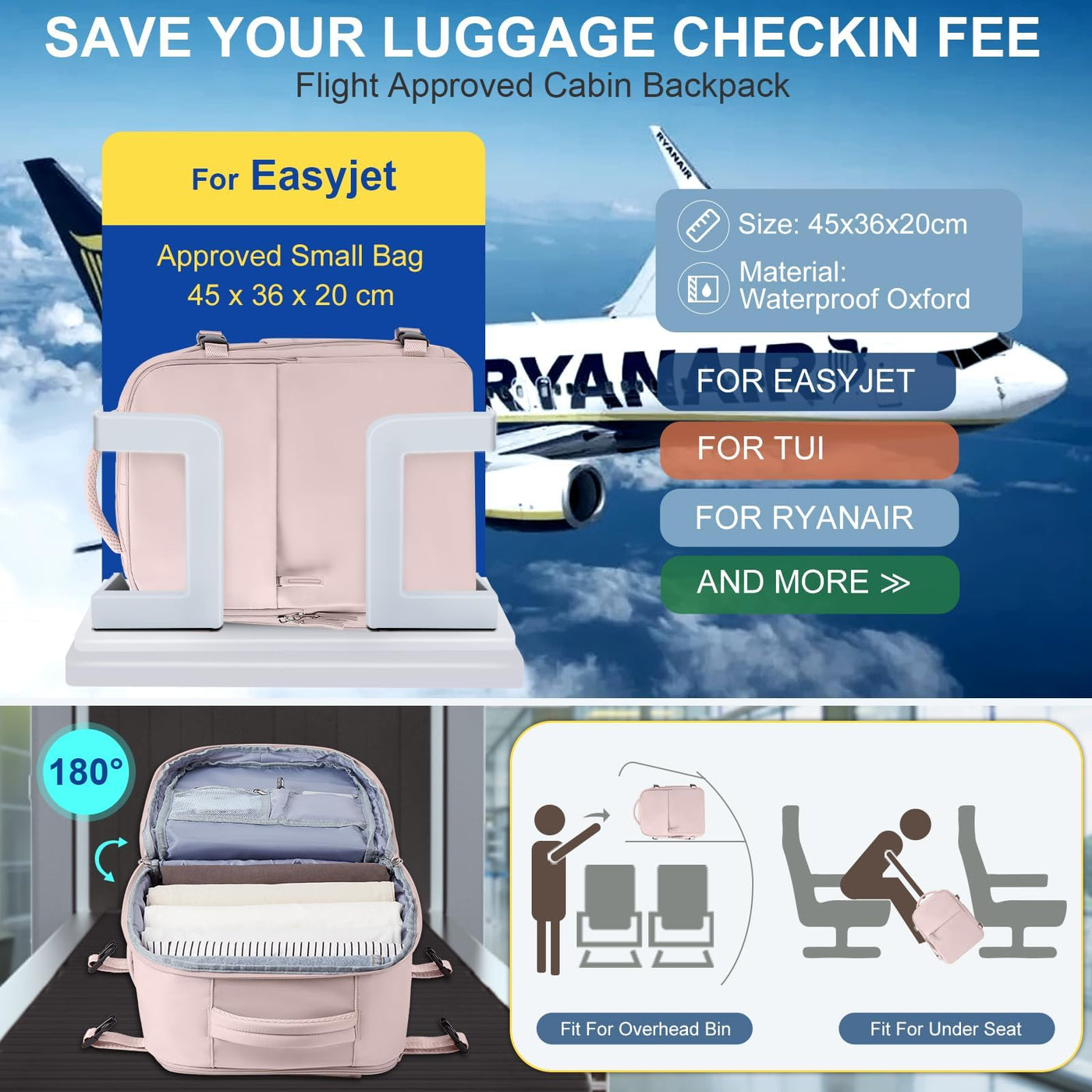 Sac à dos de voyage pour bagage à main d'avion sac à dos pour bagage à main d'avion ordinateur portable étanche