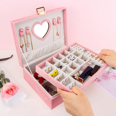 Boîte à bijoux, grande boîte à bijoux avec miroir pour boîte à bijoux en velours