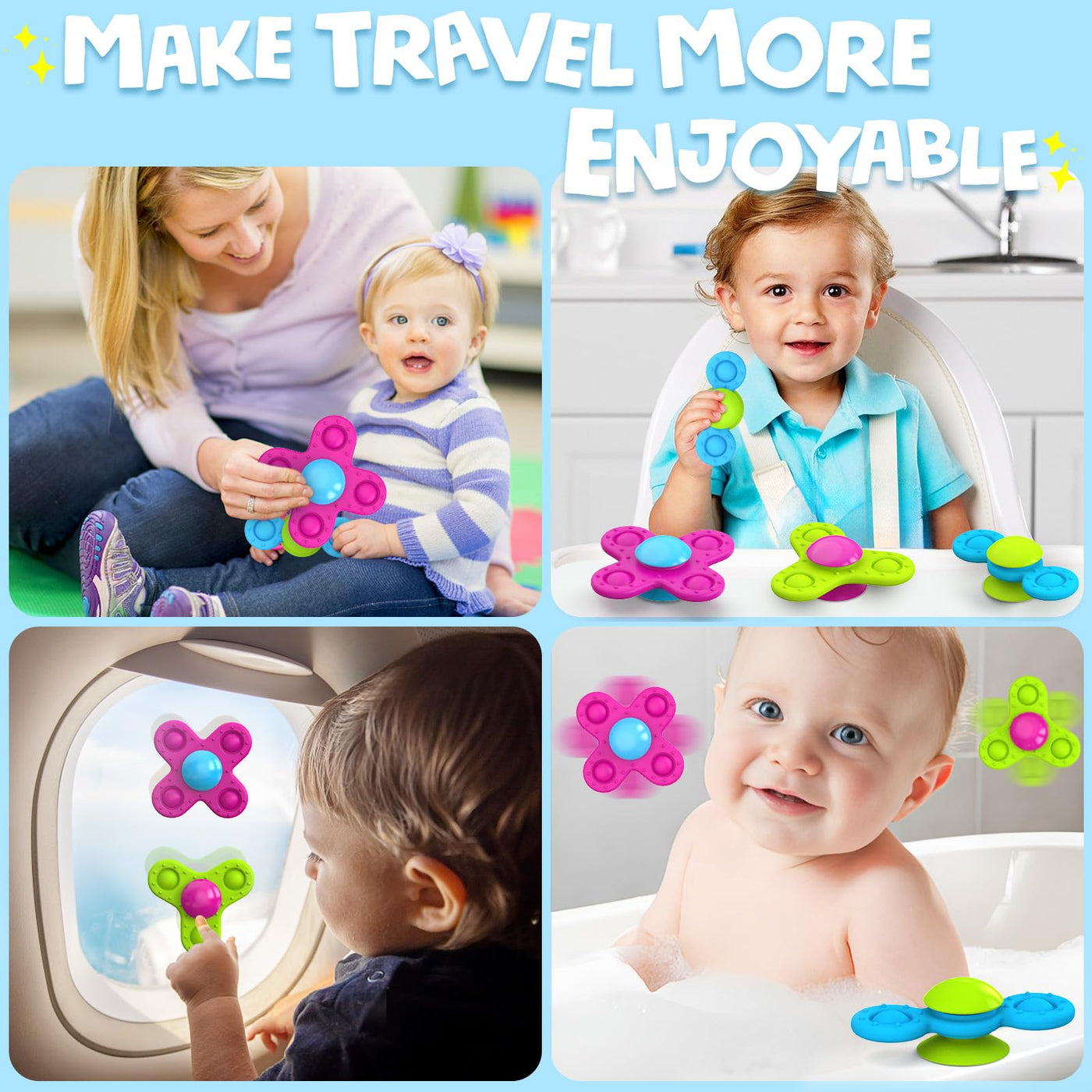 Suction cup toy children, 3 pieces baby toy fidget spinner baby silicone