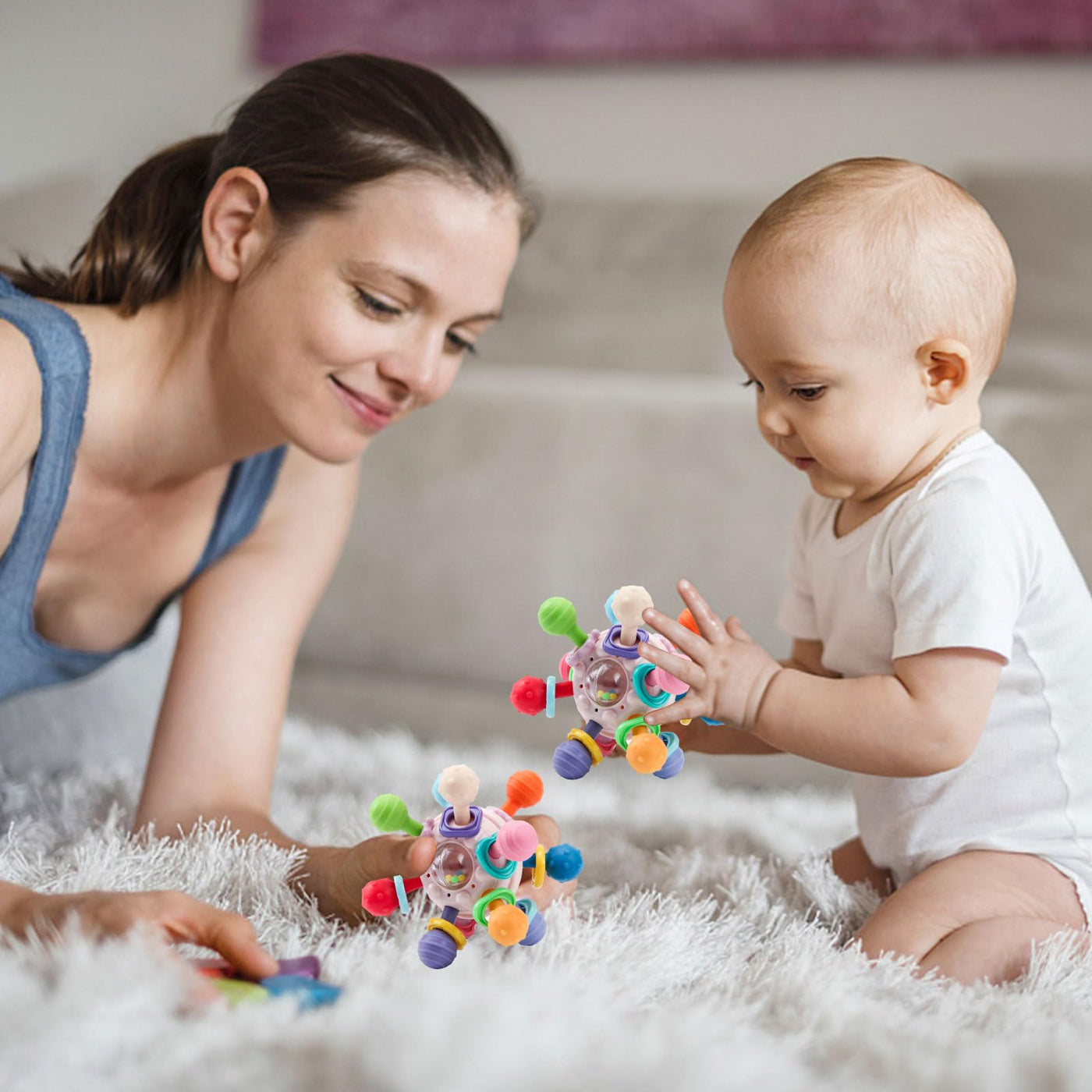 Baby teething ring, baby toy, baby grasping toy, ball rattle toy, flexible and easy to grasp