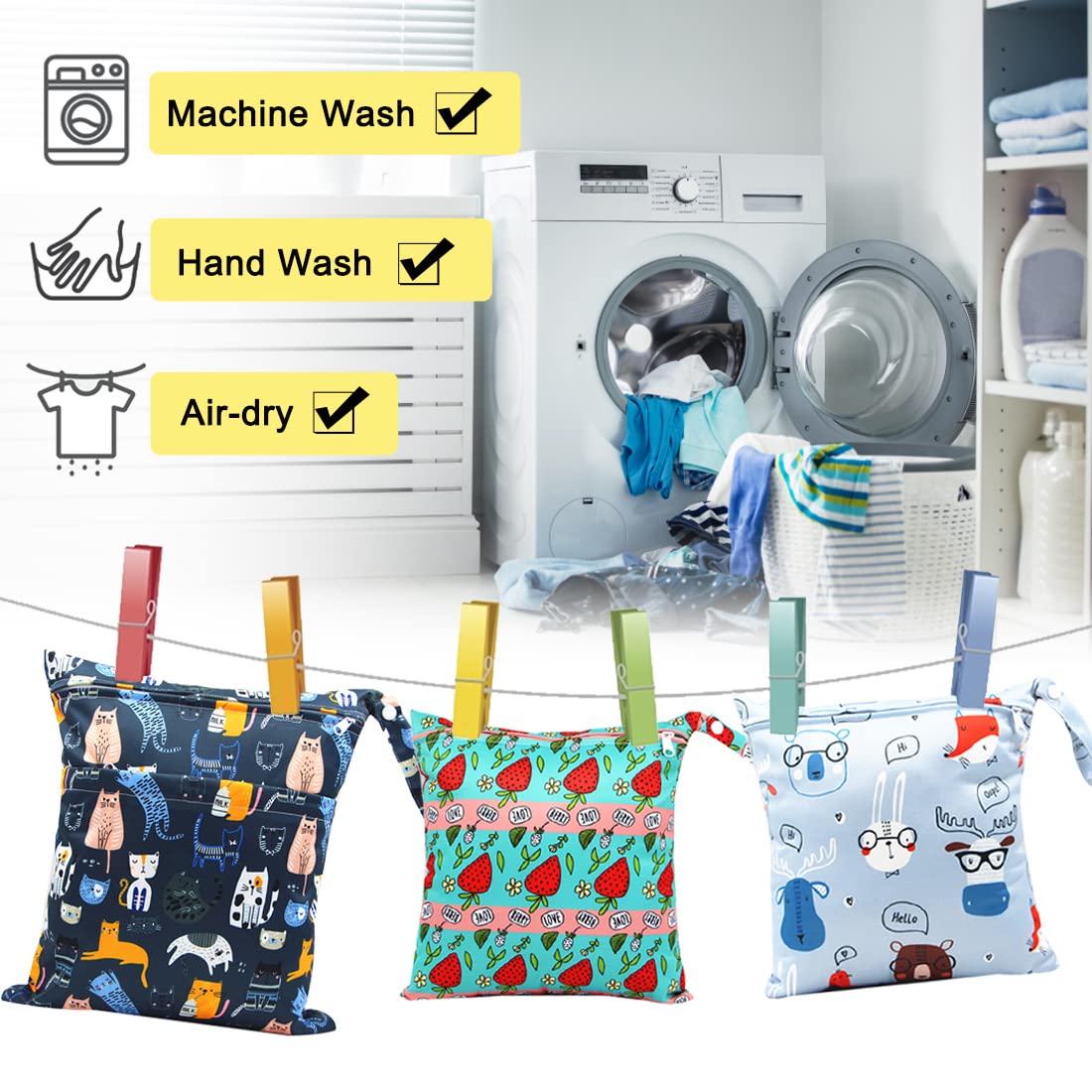 Sac humide, sac à couches 3 Pièces, Sac Organisateur Lavable