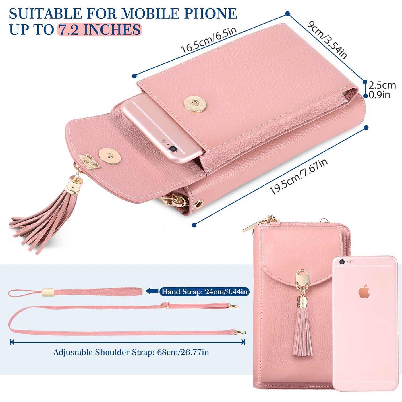 Handy Umhängetasche Leder Handy Umhängetasche RFID Schutz klein Crossbody