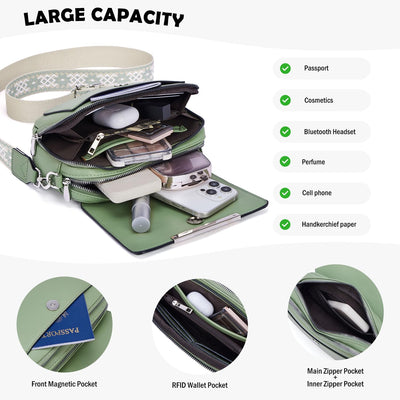 Handy Umhängetasche, Vegan Leder Crossbody Bag Umhängetasche mit verstellbarem abnehmbarem breitem Riemen