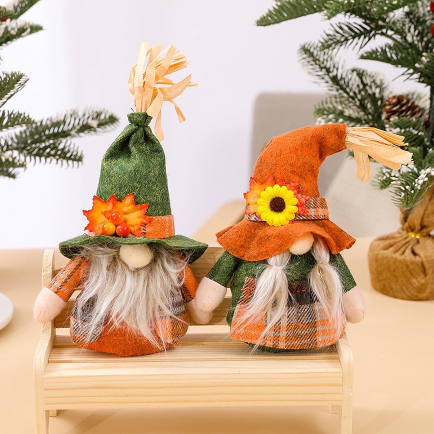 Autumn gnome decoration, 2 pieces handmade harvest festival faceless doll gnome, for Thanksgiving Halloween