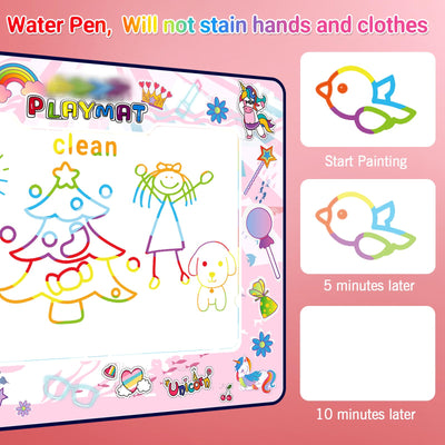 Coloring mat with water pen Water Mat DoodleWater coloring mat Super Drawing Mat with 3 water pen 9 stamp set Storage bag