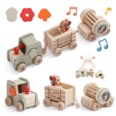 Home Kombinierte Zug Holzspielzeug für Kinder Holzeisenbahn Spielzeug Set mit Blöcken und Rasseln Geeignet für 1 Jahr alte Kinder