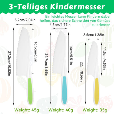 Children's knife, 3-piece, serrated cutter Children's safety chef's knife