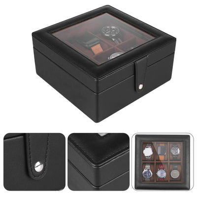 Boîte à montres à 6 compartiments avec couvercle en verre transparent et coussin en velours amovible