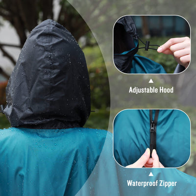 Rain cape with hood zipper, reusable raincoat, rain poncho bike hiking