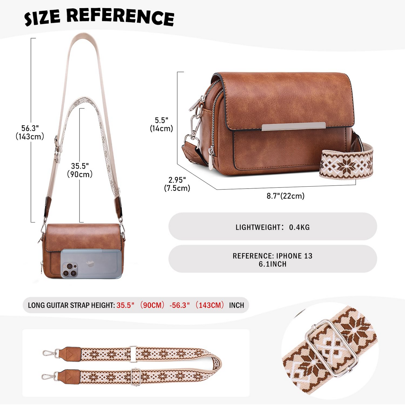 Handy Umhängetasche, Vegan Leder Crossbody Bag Umhängetasche mit verstellbarem abnehmbarem breitem Riemen