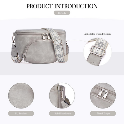 Sacs à bandoulière, sac à bandoulière en cuir végétal, sac à bandoulière pour dames, pochette de poitrine avec fente pour cartes, blocage RFID, avec large bandoulière détachable et réglable