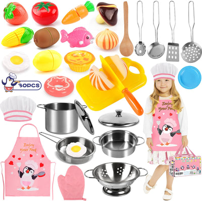 Children's kitchen accessories, stainless steel cooking set children's toy, doll's kitchen accessories, food toy