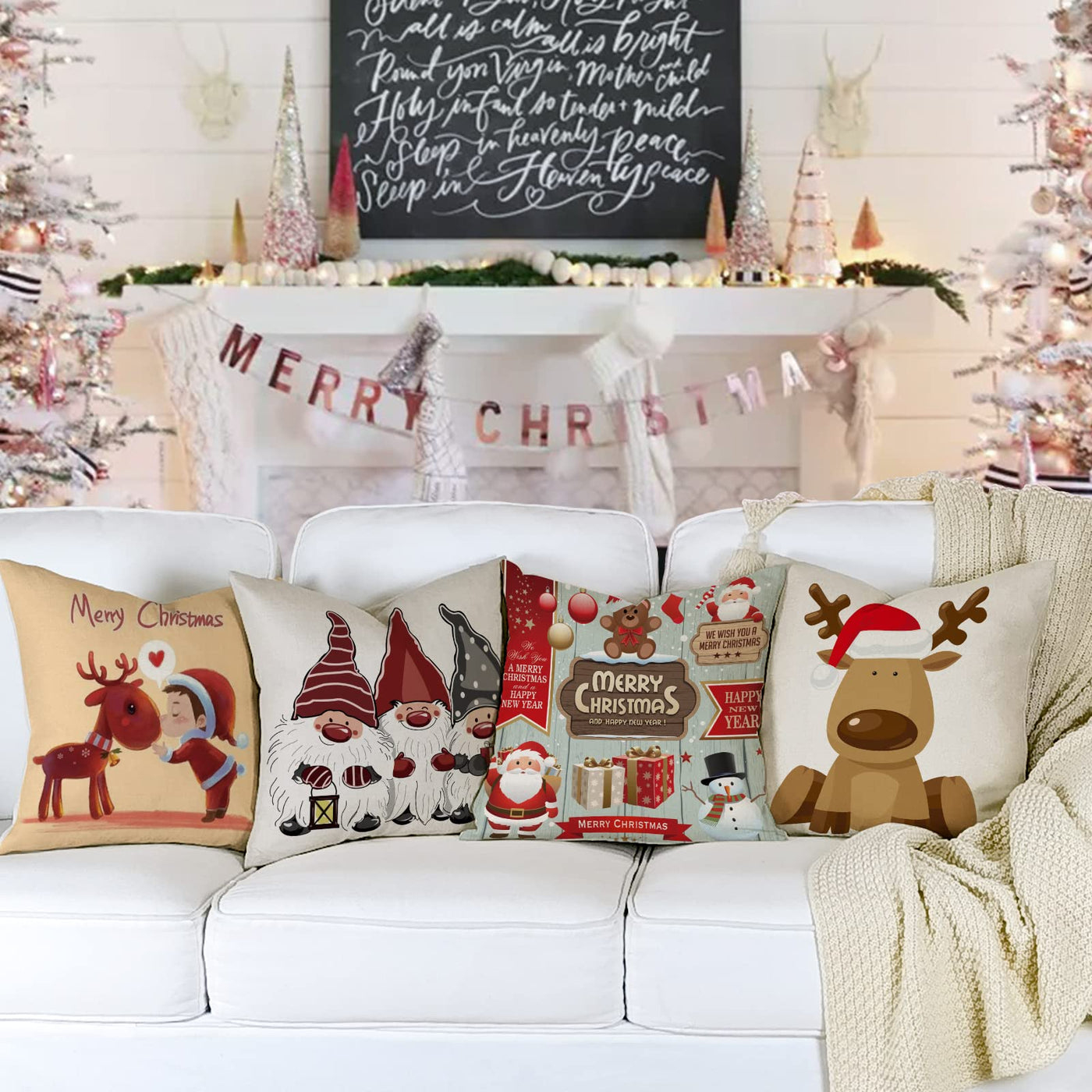 Housse de coussin set de 4 housses de coussin housse de coussin de Noël housse de coussin décorative housse de coussin en lin pour décoration canapé de Noël