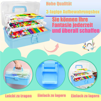 Craft set for children, 3000+Pcs craft set for children craft box craft material set, craft case include pompoms, pipe cleaners for children