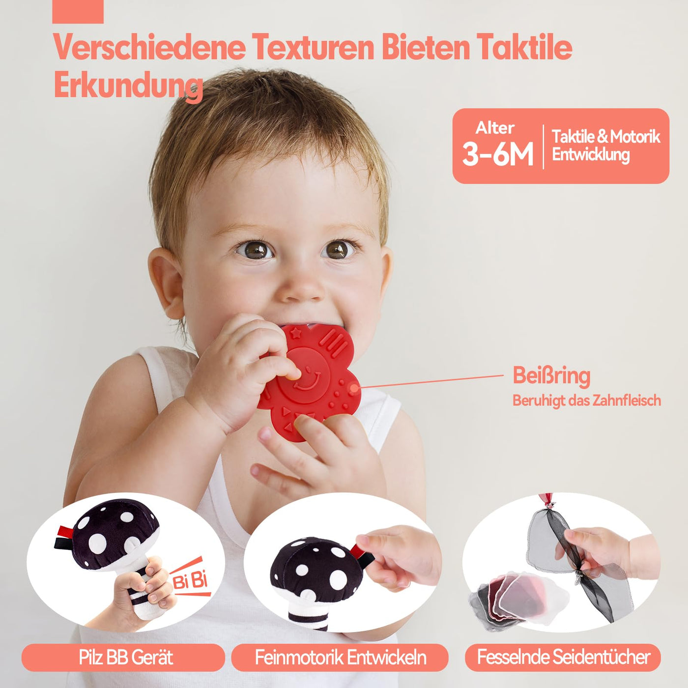 Ensemble de jouets d'apprentissage à contraste pour bébé, livre sensoriel en tissu et jouet suspendu pour chariot de bébé