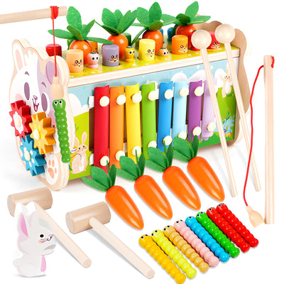 8 in 1 wooden toy baby hammer game with xylophone children, fishing game educational toy motor skills toy