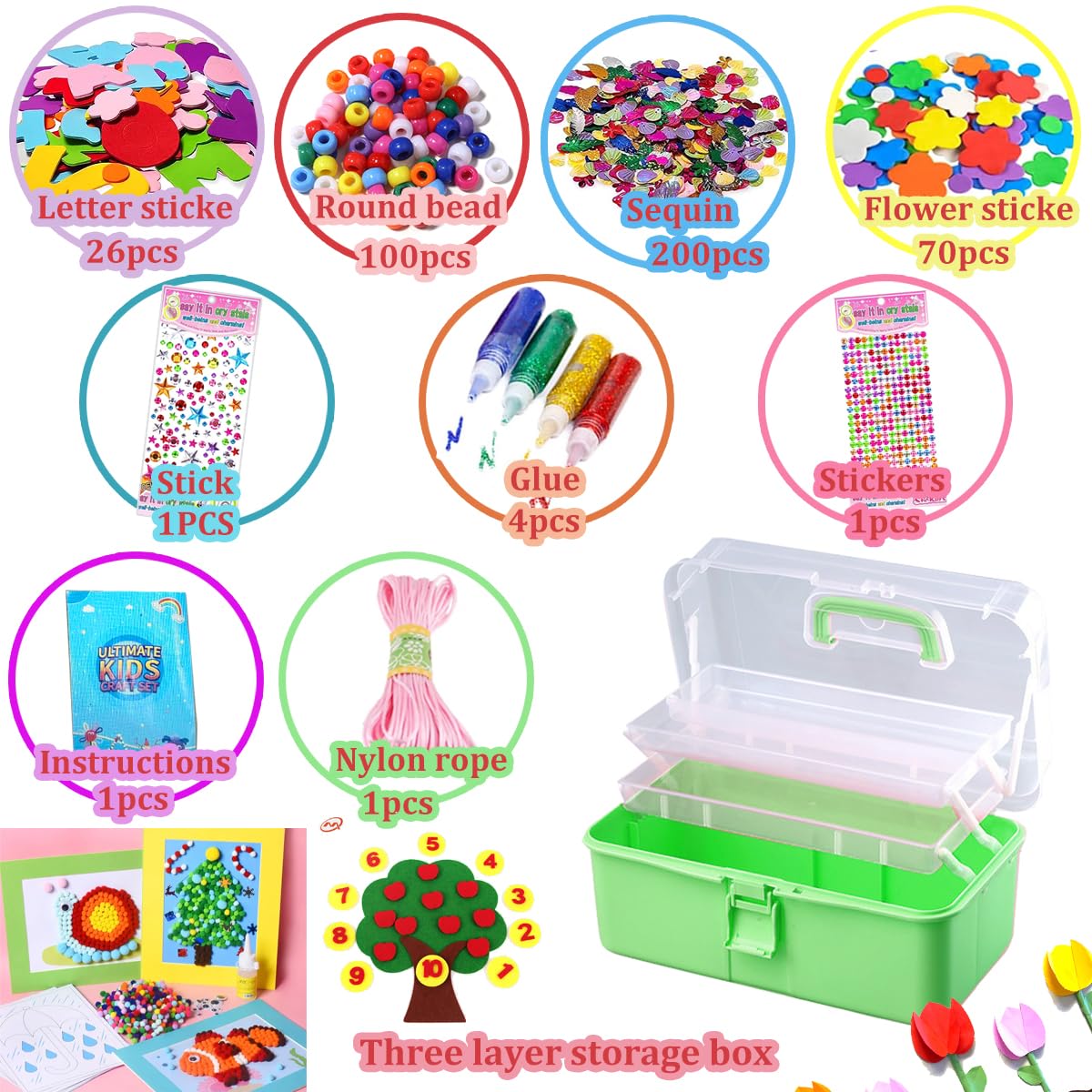 Craft set for children, 3000+Pcs craft set for children craft box craft material set, craft case include pompoms, pipe cleaners for children
