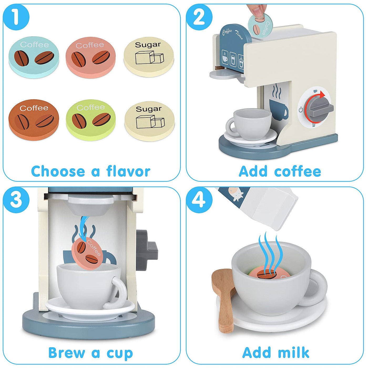 Play kitchen accessories kids wooden coffee maker toy espresso machine toddler