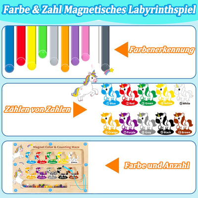 Jouet en bois labyrinthe magnétique - jouet de motricité avec les chiffres et les couleurs