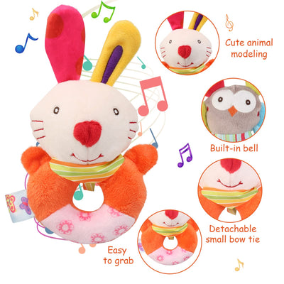 Baby rattle set newborn toy cartoon animal ring rattle soft fabric with bell plush rattle