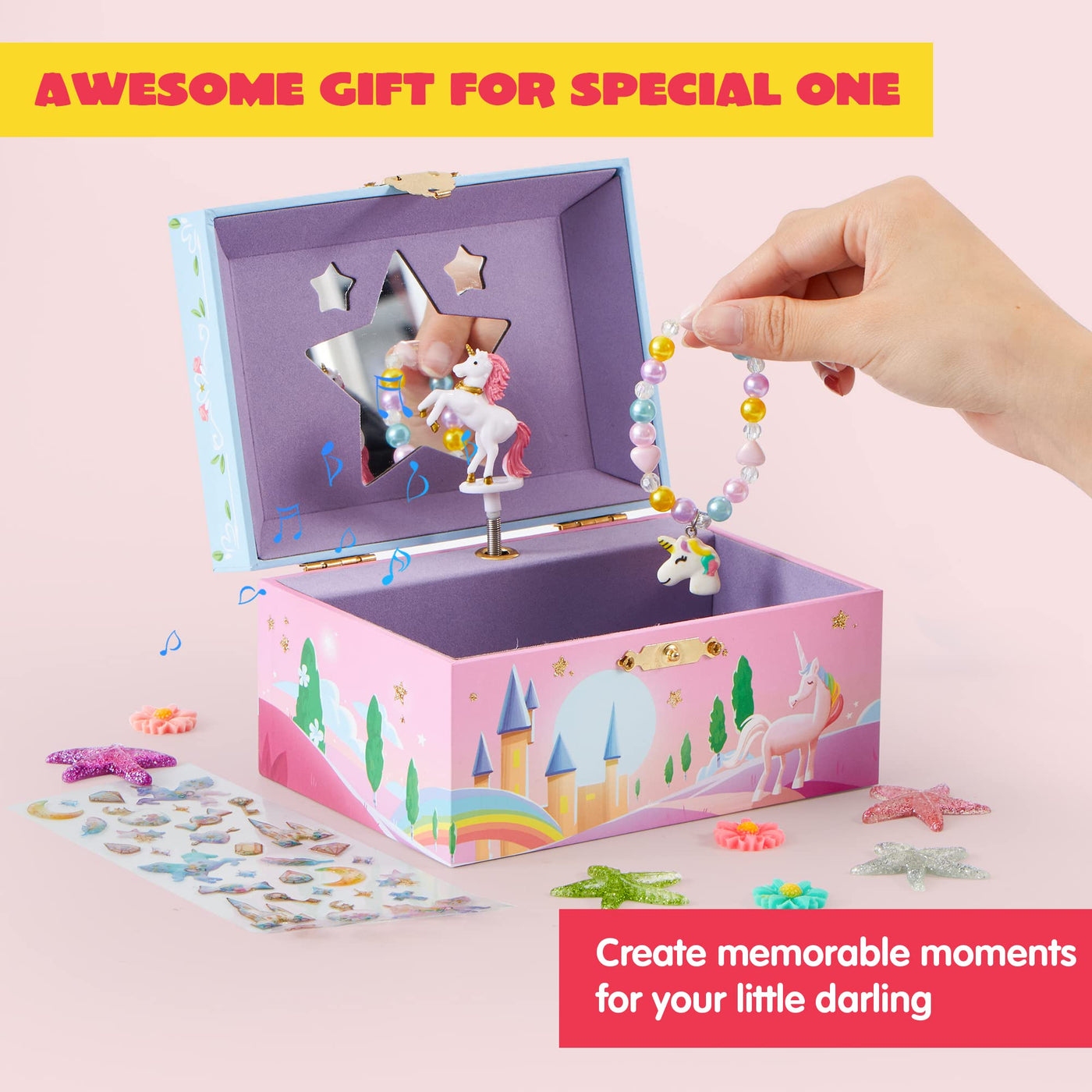Musical jewelry box, rotating unicorn toy for children music box