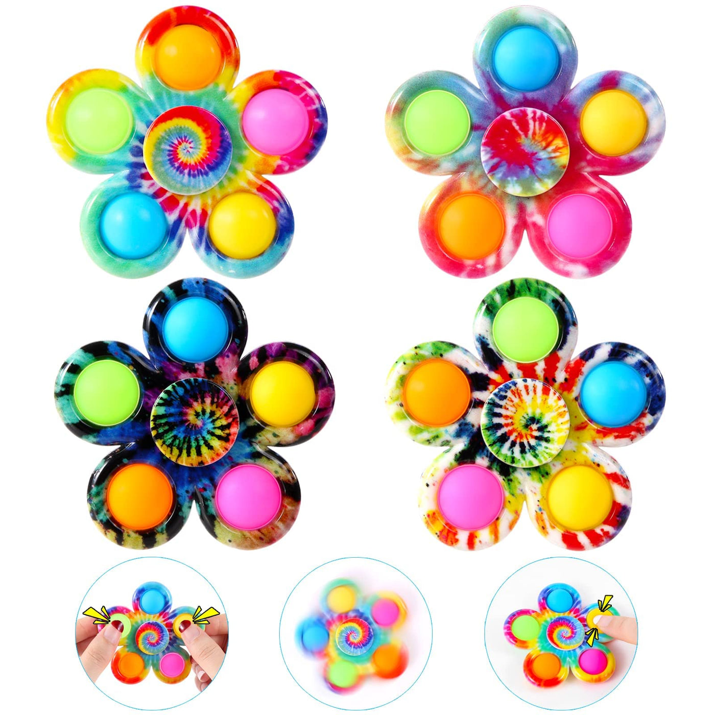 Set of 4 Pop Fidget Spinner Push Fidget Pop Simple Easter Fidget Toy for Kids Adults, Pop Party Gifts Gift Bag Filler Sensory Fidget Set Toy