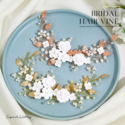 Bandeau fleuri pour mariage, vigne perlée, bijoux de cheveux, coiffure de mariage