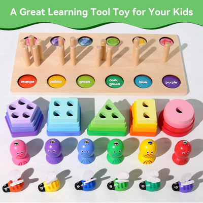 3-in-1 wooden toy, educational toy, peg puzzle, developmental toy