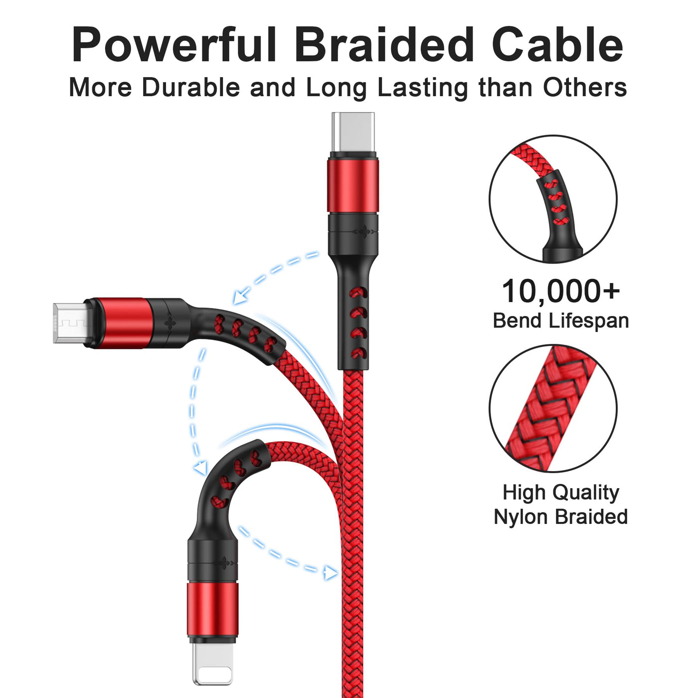Multi USB Cable, 3 in 1 Universal Charging Cable Nylon Multiple