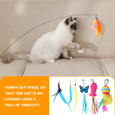 Ensemble de Jouets pour Chat avec Tunnel pour Chat, Ensemble de Jouets pour Chat de 42 Pièces, avec Balles, Jouet en Plumes, Chats Souris Jouets, Herbe à Chat, Poisson, Tunnel pour Chat à 2 Voies