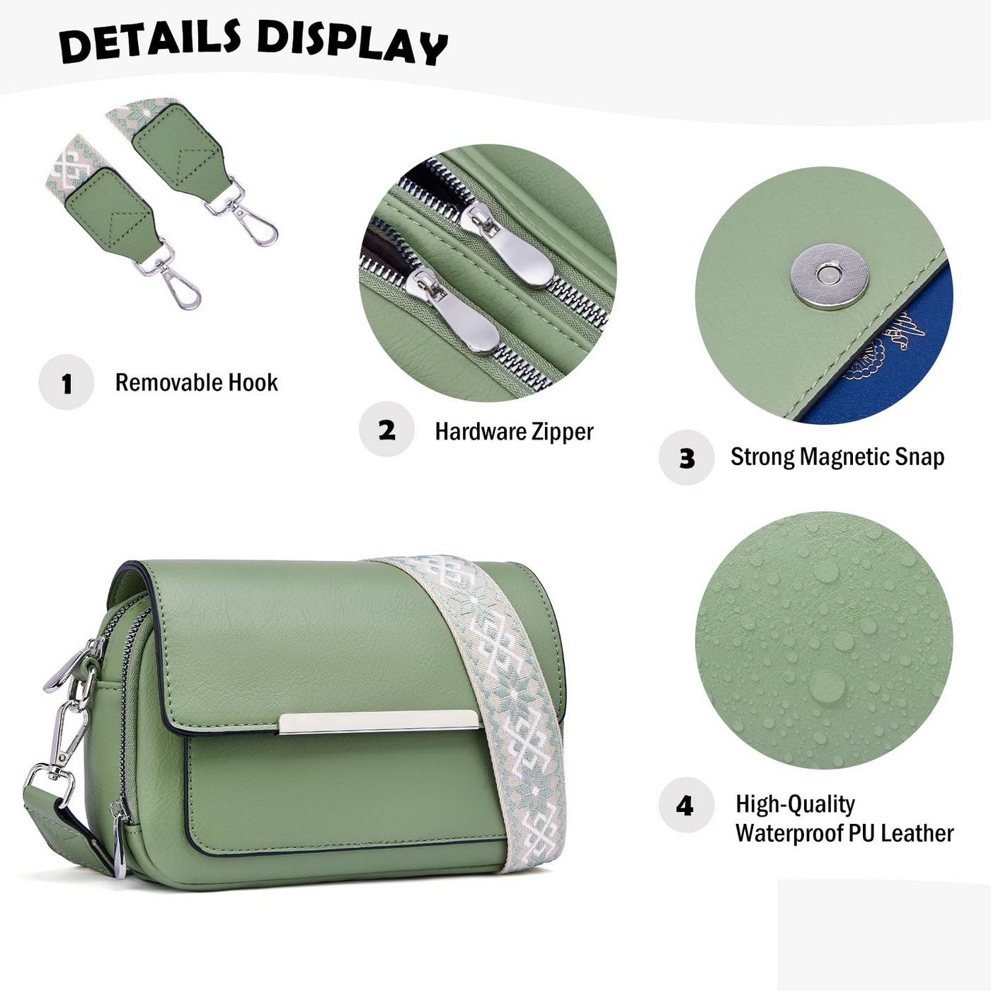 Handy Umhängetasche, Vegan Leder Crossbody Bag Umhängetasche mit verstellbarem abnehmbarem breitem Riemen