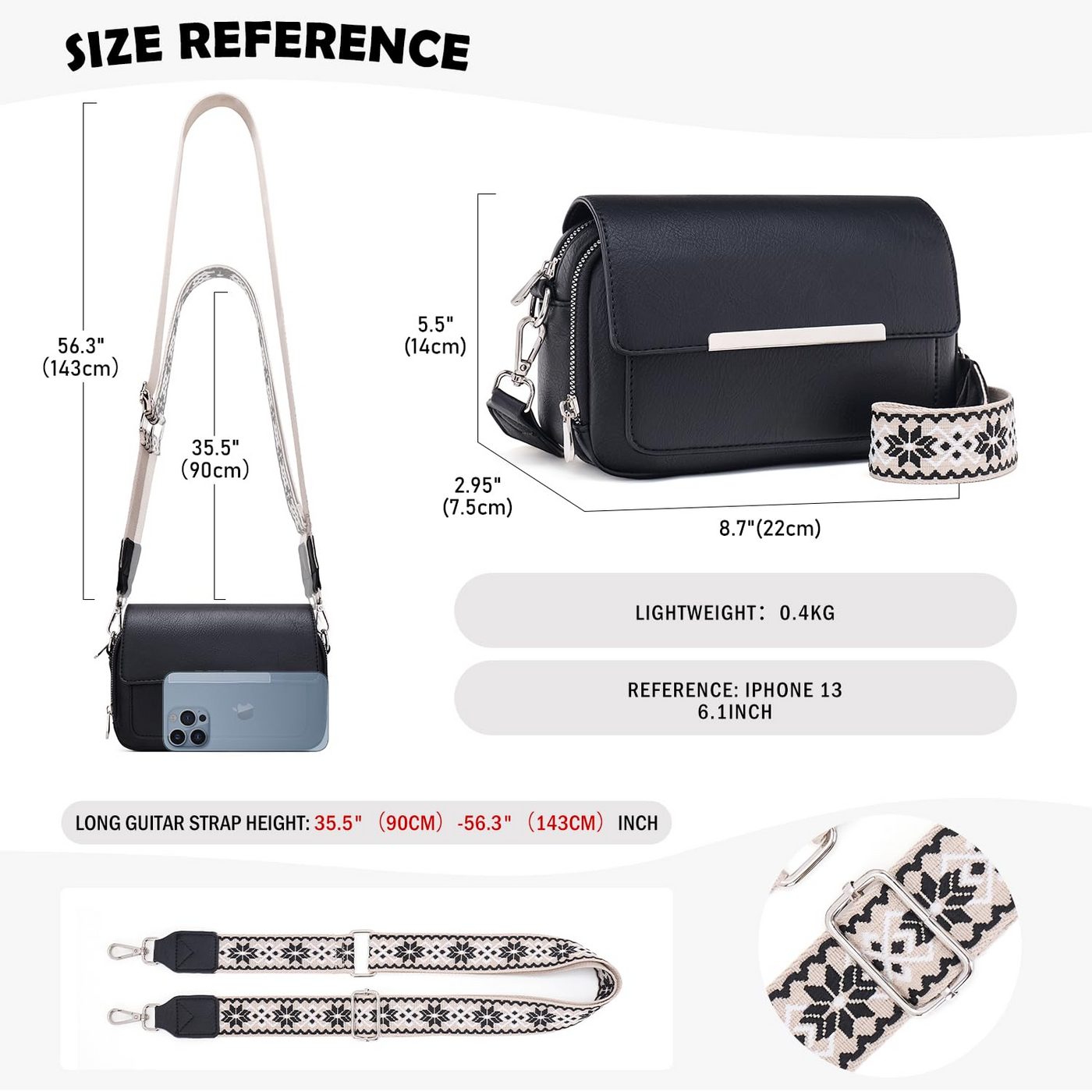 Handy Umhängetasche, Vegan Leder Crossbody Bag Umhängetasche mit verstellbarem abnehmbarem breitem Riemen