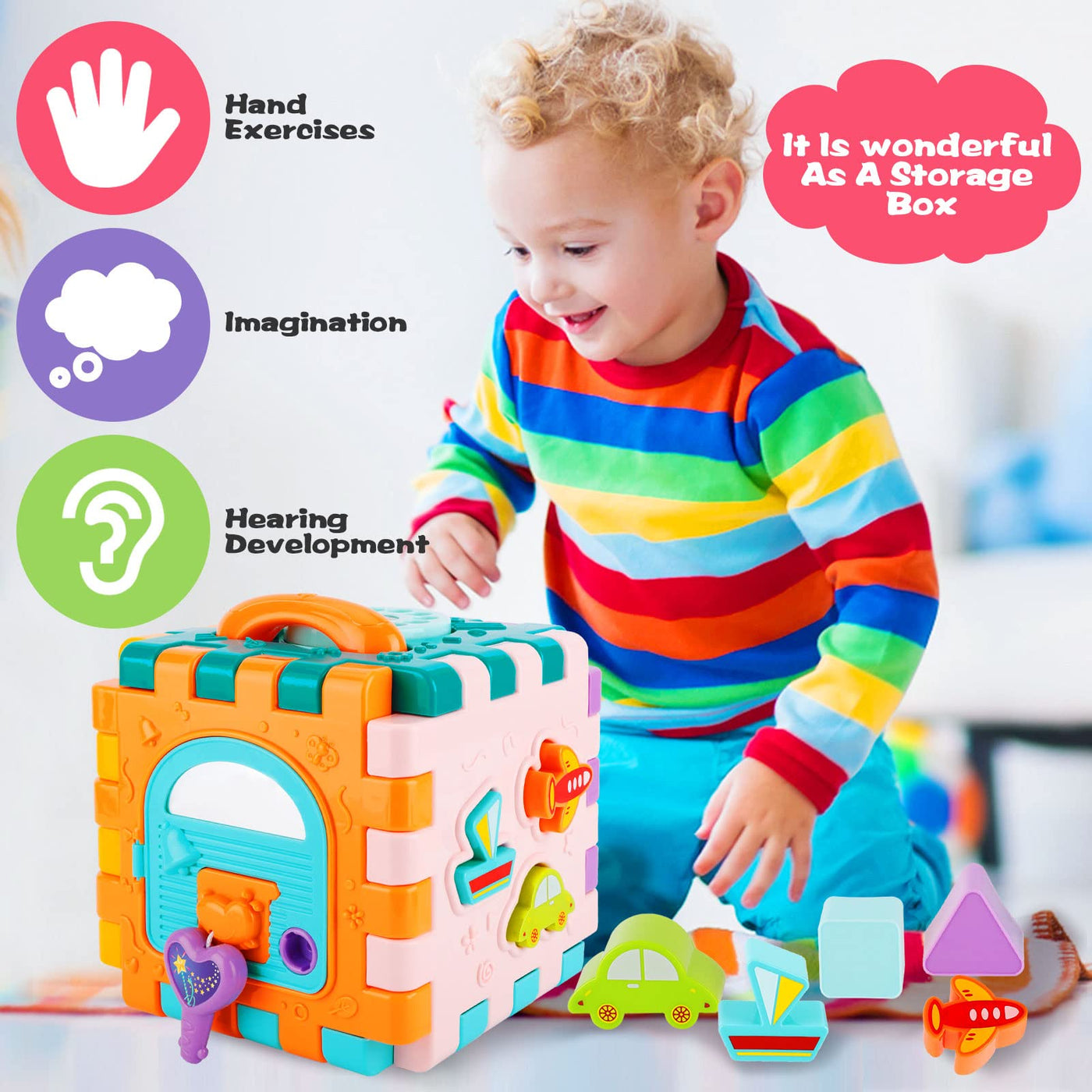 Motor skills cube, 6 in 1 activity cube toy, baby toy from 1 year, baby motor skills toy