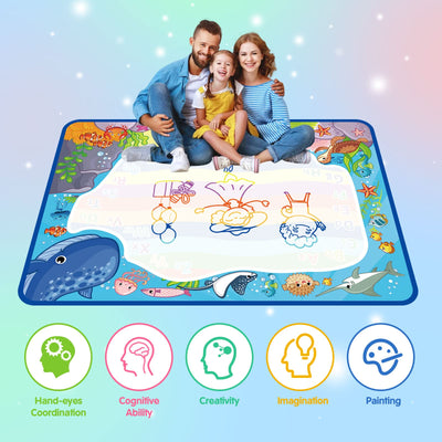 Water Doodle Mat, Aqua Magic Painting Mat Colorful Marine Elements Drawing Painting Mat